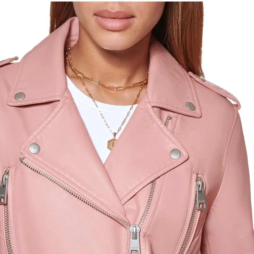 NWOT Levi's womens Cropped Faux Leather Motorcyle Jacket 2X Pink